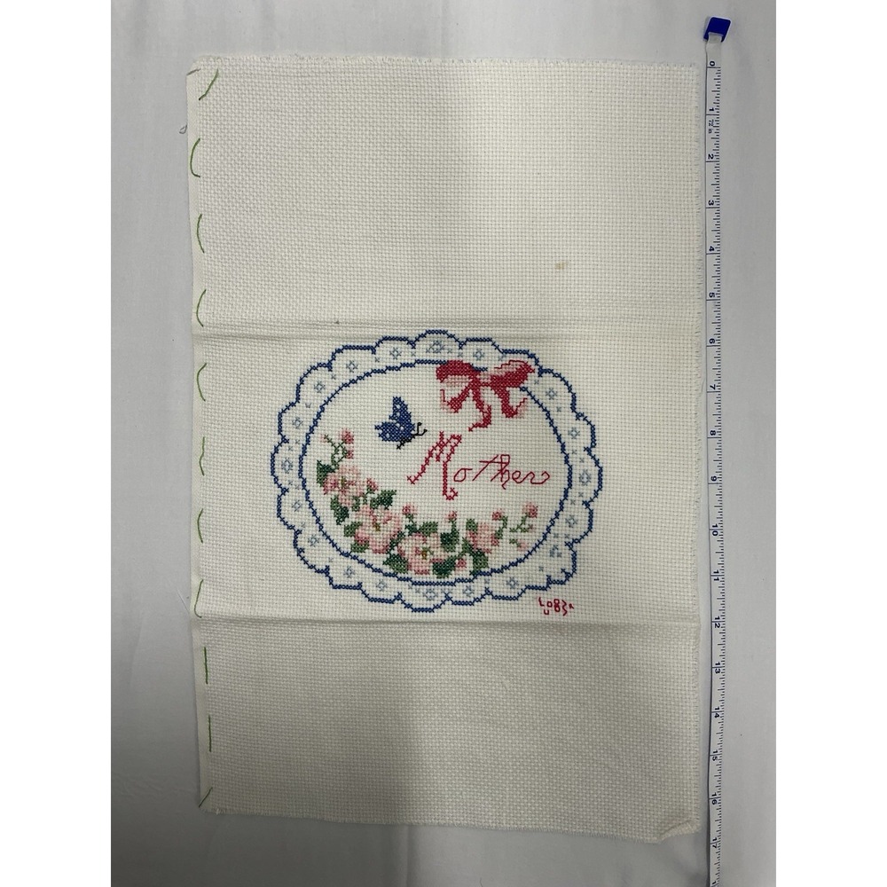 VTG 1983 Mother Cross Stitch Embroidered Piece Framed Wall Art Unframed